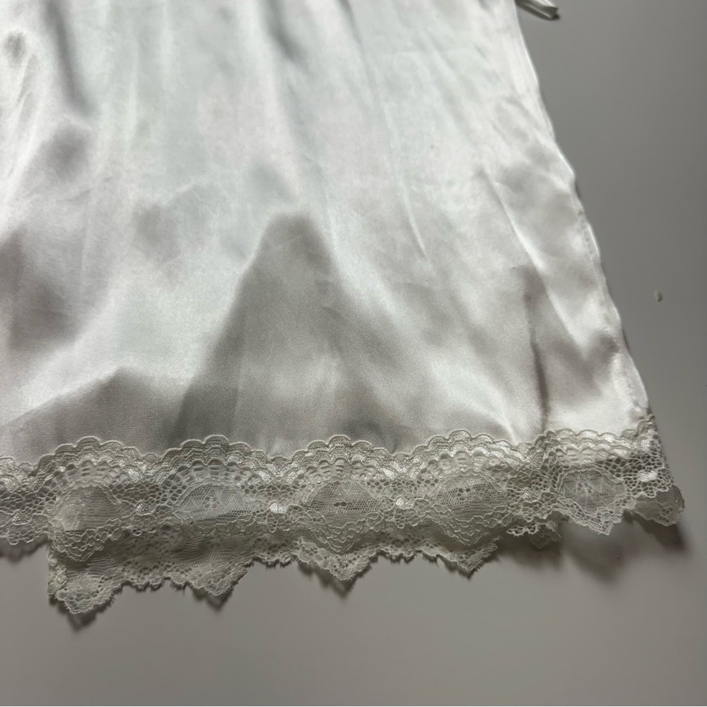 Vintage 90s Bridal Satin Robe | Lace Trim · Wedding Morning /Honeymoon Lingerie - Picture 8 of 13